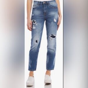 Karen Kane Lifestyle High Rise Distressed Skinny Jeans, Blue/Den, Sz 8, NWT